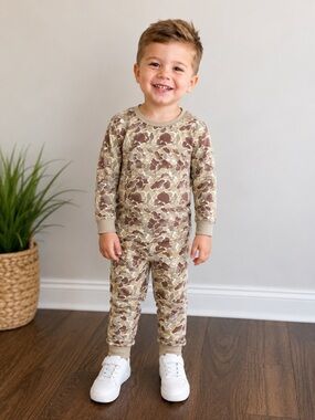 Kids Camo Print Pajama Set - Neutral Tones